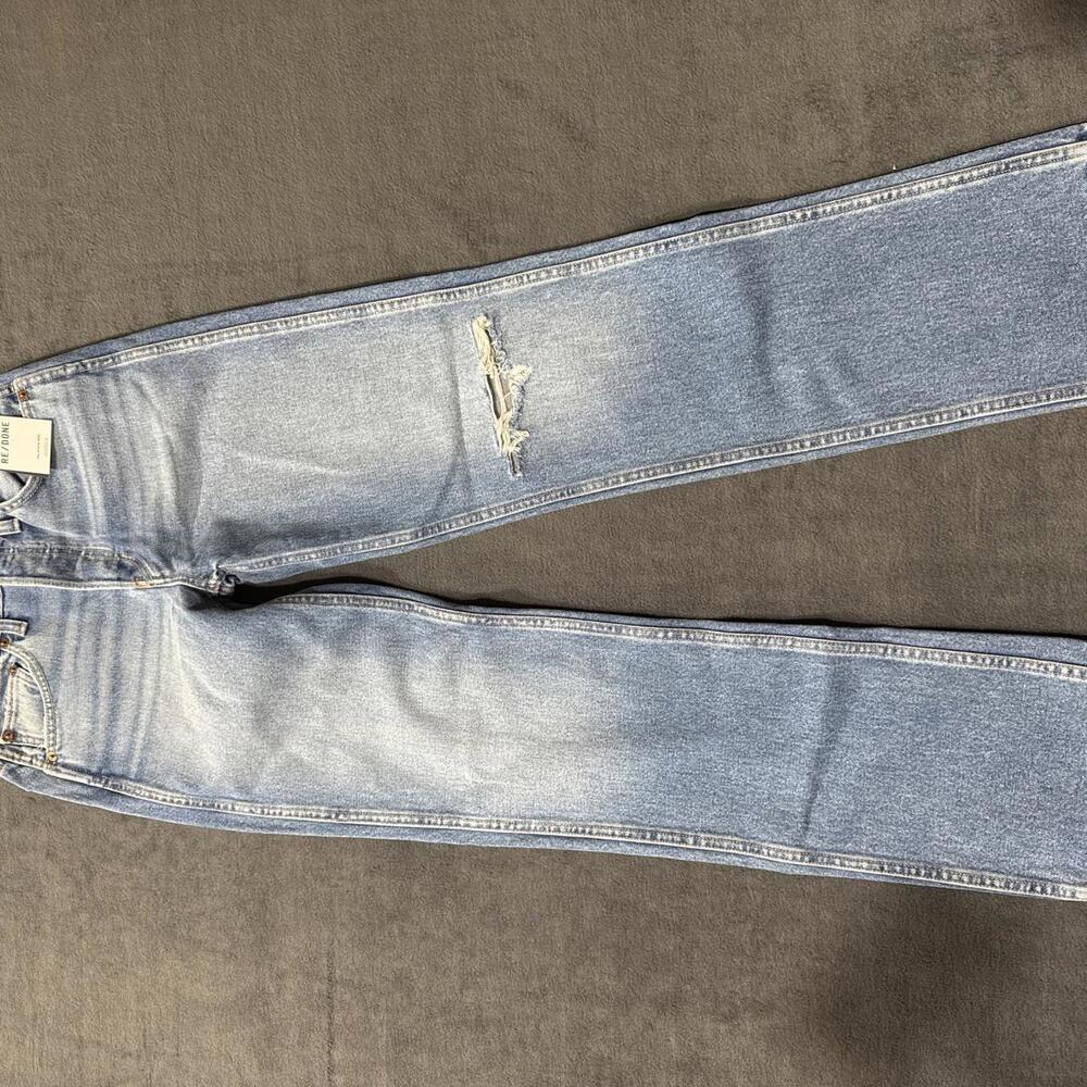 RE/DONE High Waisted Straight Leg Jeans with Distressed Detail